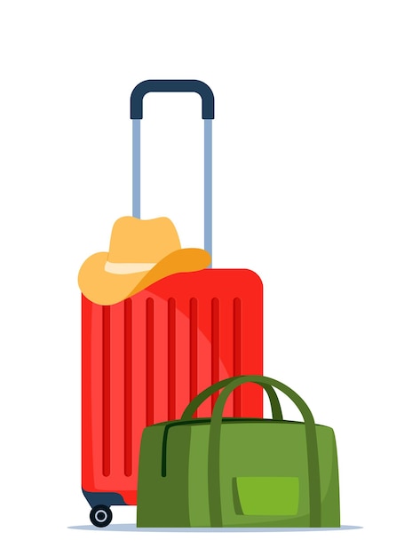 Вектор Состав туристических сумк чемодан и рюкзак туристический чемодан для путешествий и приключений
