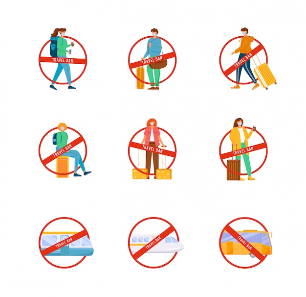 Набор плоских символов запрета на поездки