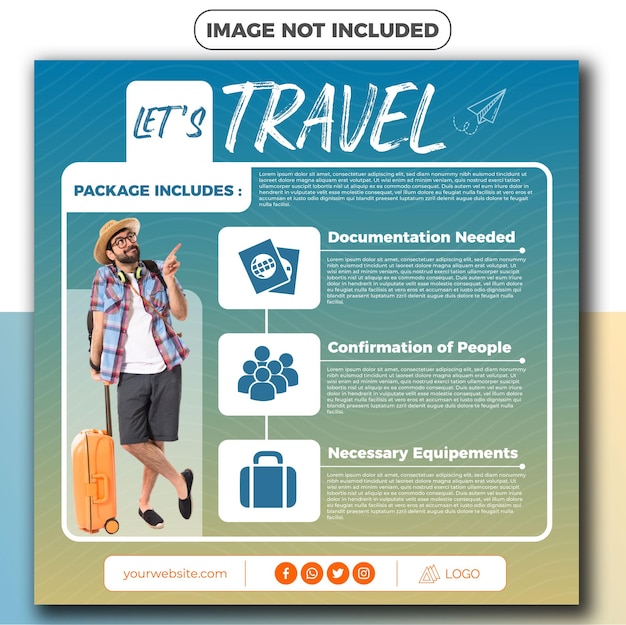 travel banner square social media post, join us, explore, traveling, packages, tourism, holiday