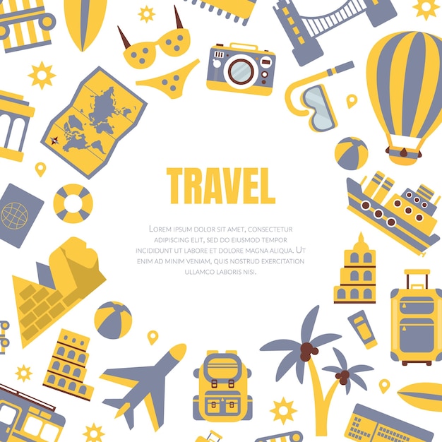 Travel Banner Template with Travelling Symbols Pattern and Space for Text Vector Illustration