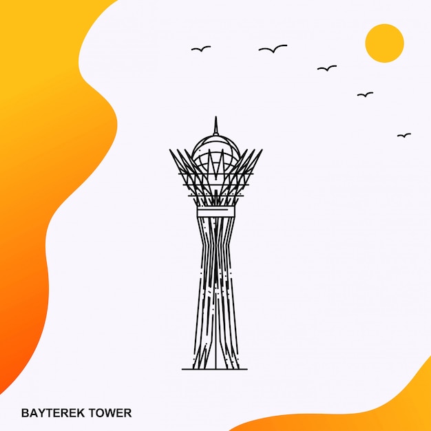 Vector travel bayterek tower poster template