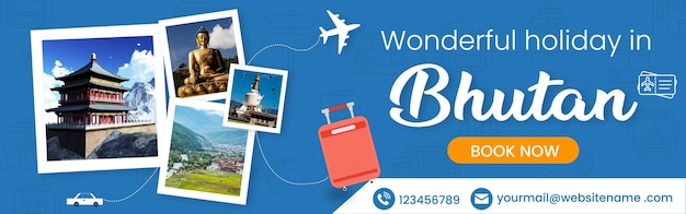 Vector travel in bhutan traveling website banner