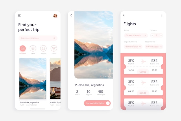 Travel booking app interface