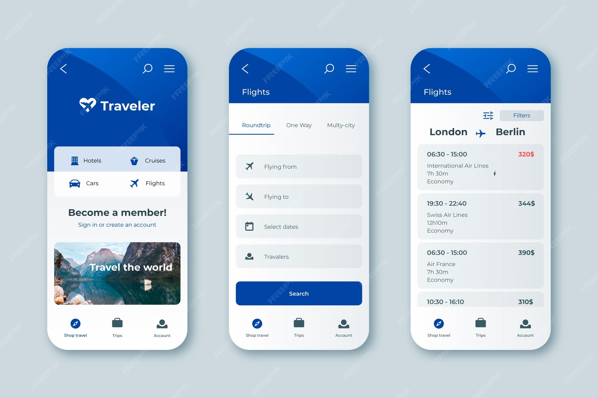 Premium vector travel booking app interface
