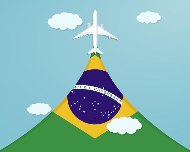 Travel to Brazil by flight destination concept paper cut vacation idea