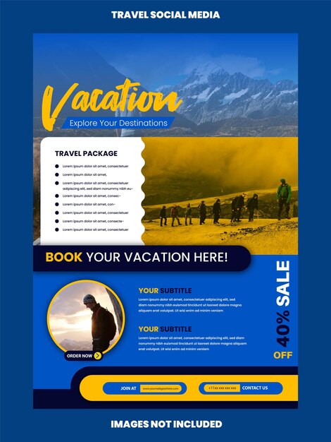 Vector travel brochure design template for social media poster flyer