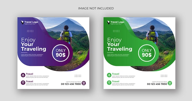 Travel business social media post square flyer banner template