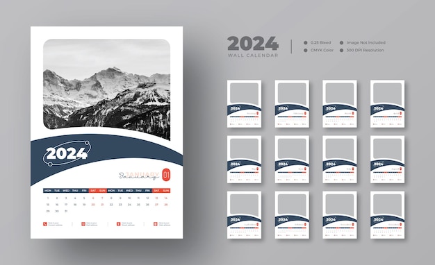 Vector travel calendar template for 2024