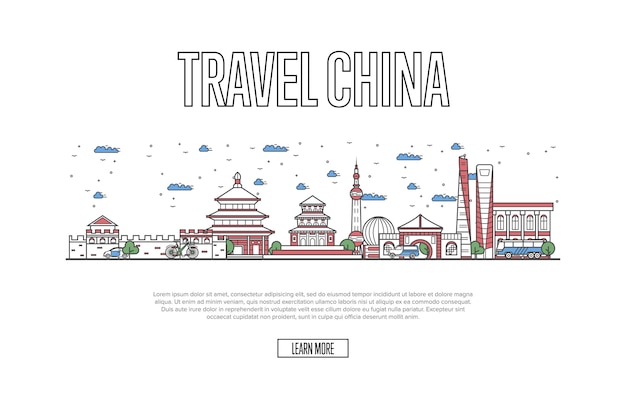 Веб-страница Travel China в линейном стиле