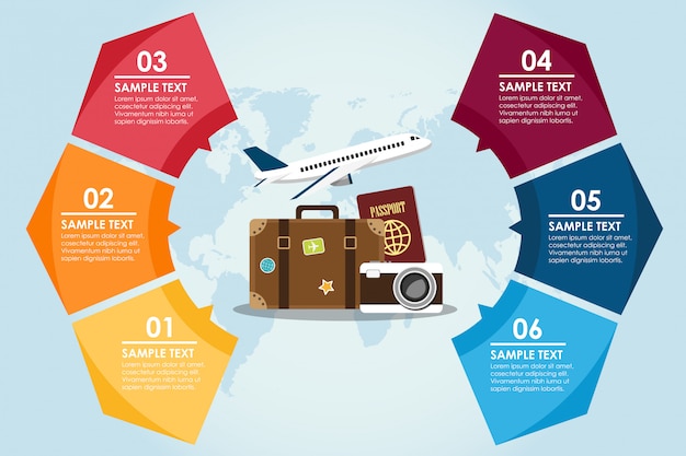 Vector travel circle infographic with world background