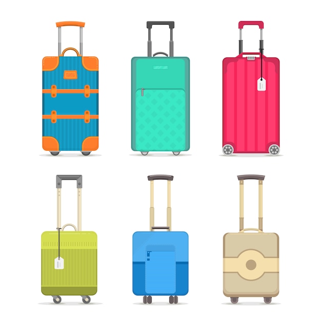 Vector travel colorful suitcase isolated set