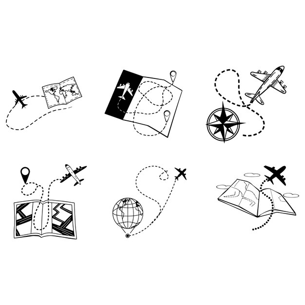 Travel concept Dotted path airplane Aircraft tracking vector