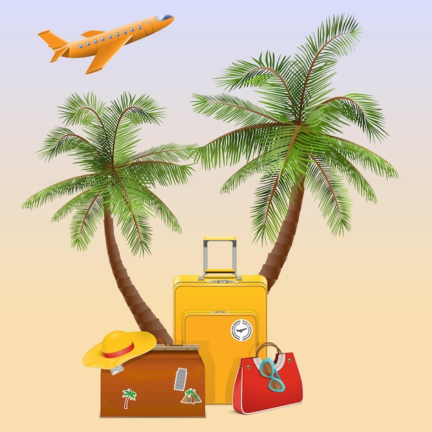 Travel concept with palm isolated on background