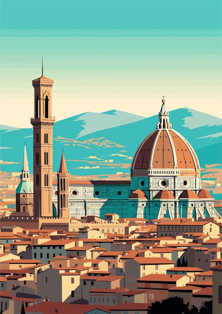 Vector travel destination in florence italy vintage print holidays concept