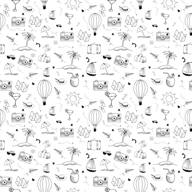 Vector travel doodle pattern. seamless vector backdrop. simple vector illustrations on white transparent background.