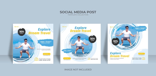 Travel dream explore social media post template web banner Premium Vector