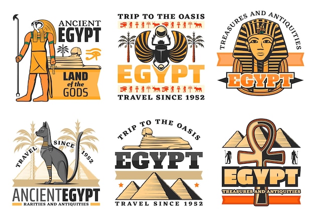 Vector travel to egypt icons egyptian gods and sights