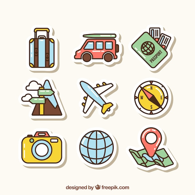 Vector travel element collection with flat design