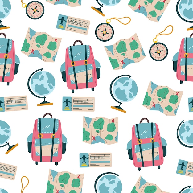 Travel element doodle seamless vacation pattern journey banner poster abstract concept