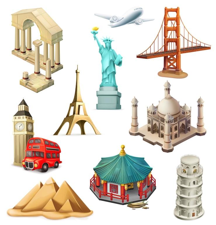 Vector travel elements set in 3d style
