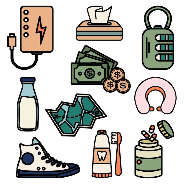 Travel equipment Cute Flat Line Illustration