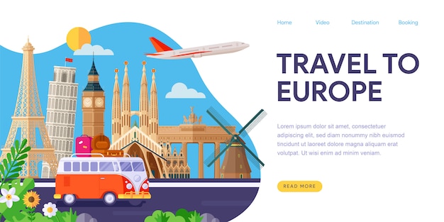 Vector travel to europe landing page