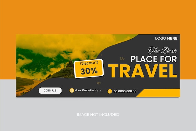 Modello di design della copertina di viaggio di facebook con colore giallo