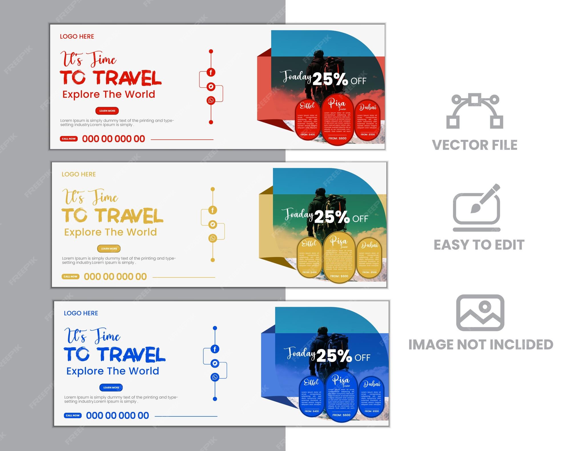 Premium Vector | Travel facebook cover design