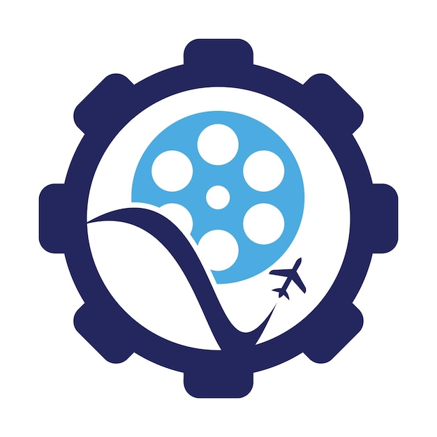 Travel film gear shape concept logo design vector icon