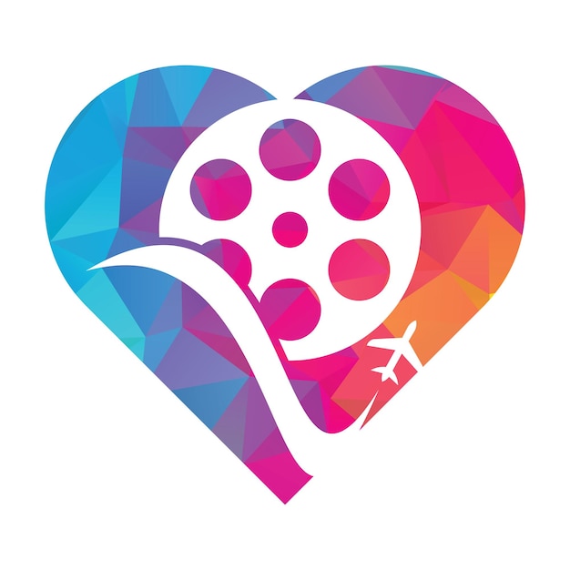 Travel film heart shape concept logo design vector icon