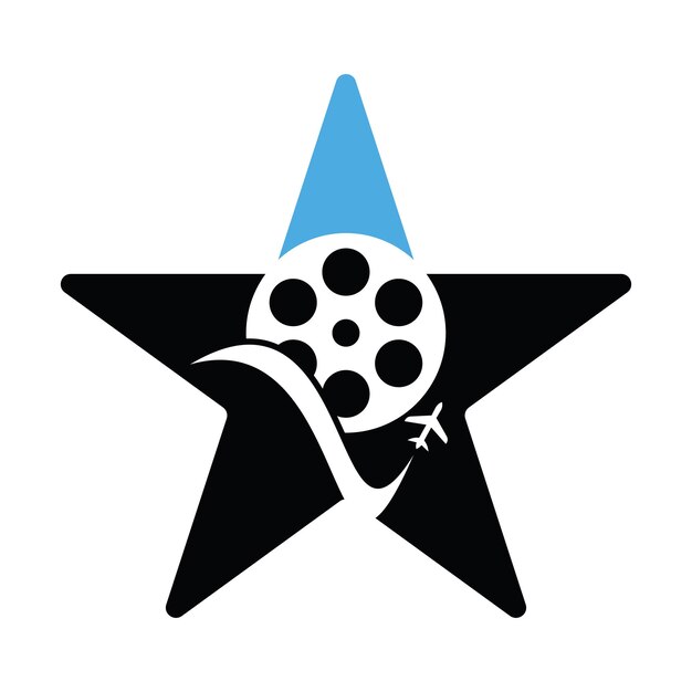 Film di viaggio concetto di forma stellare logo design icona vettoriale