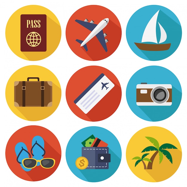 Vector travel flat icons in set collection