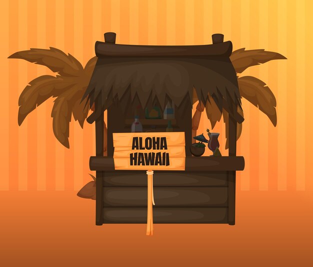 Vettore viaggio di vacanza in volo nell'etichetta tropicale aloha hawaii saluto per turisti e ospiti