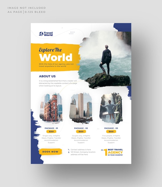 Travel flyer brochure design layout, holiday vacation travel poster template