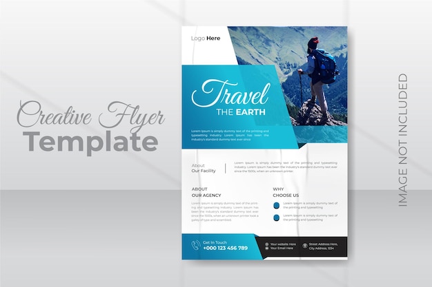 Travel flyer design template premium vector