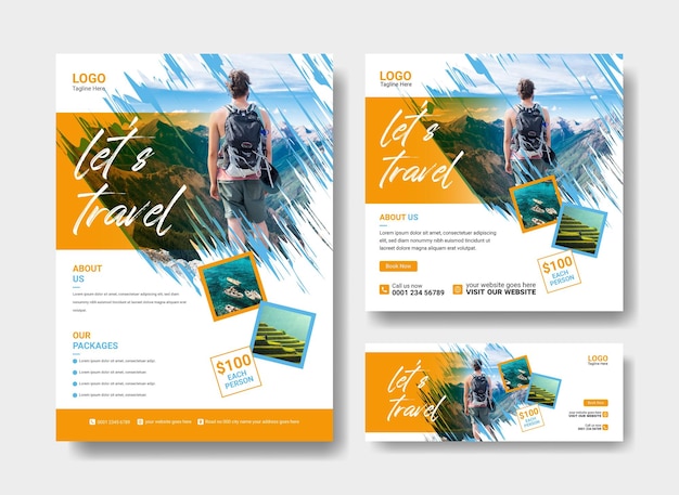 travel flyer design template. social media post, flyer, facebook cover template for travel agency