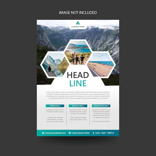 Travel flyer leaflet brochure cover template, hexagon concept