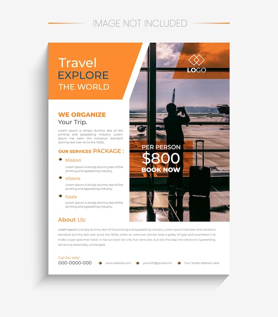 Vector travel flyer poster brochure design layout space for photo background.