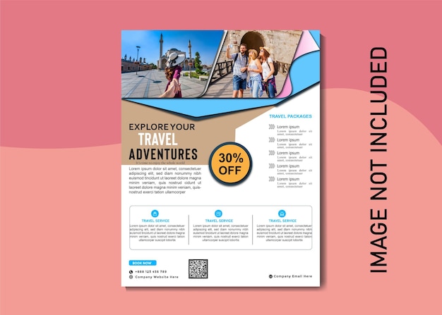 travel flyer template with abstract background and modern layout use for ads and business profile