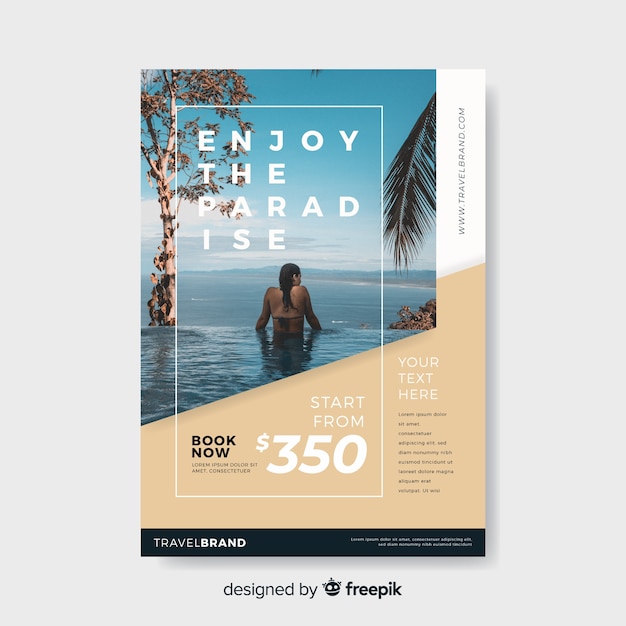 Vector travel flyer template with photo