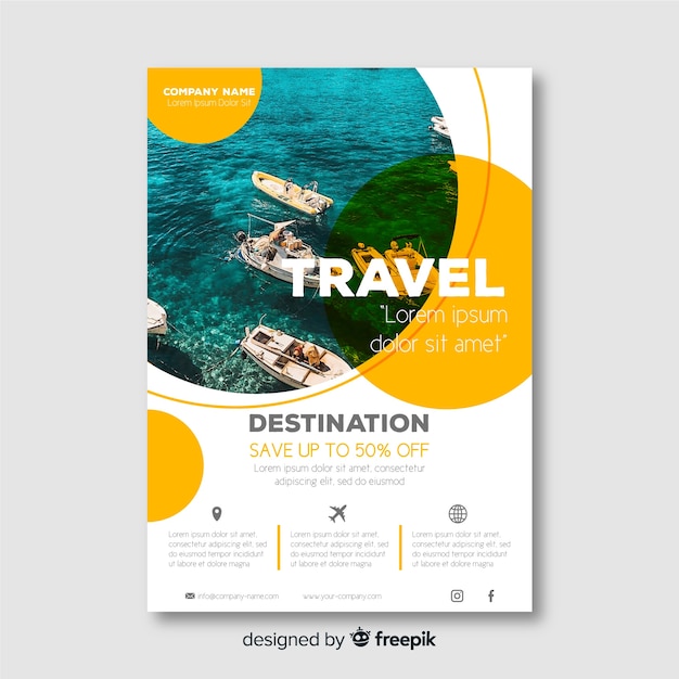 Vector travel flyer template with photo