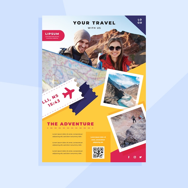 Vector travel flyer template with photo