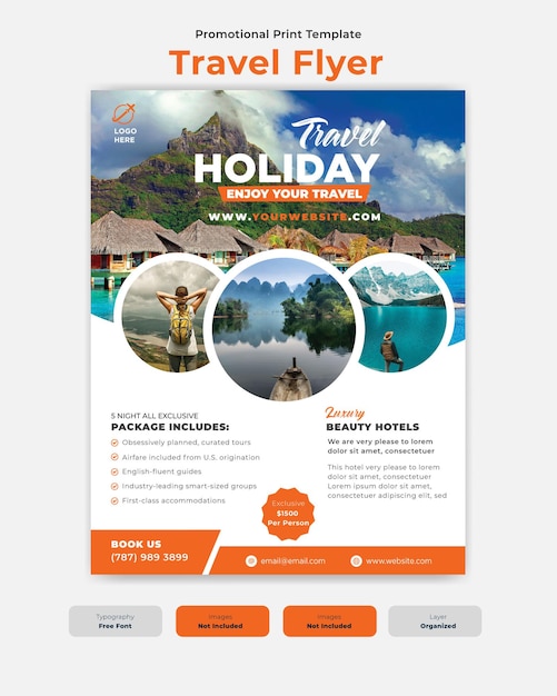 Vector travel flyer with modern abstract shape