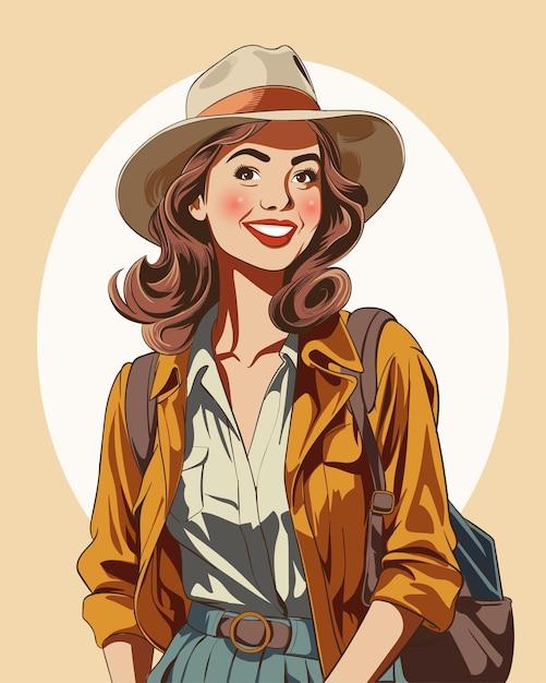 Vector travel girl in a vintage illustration