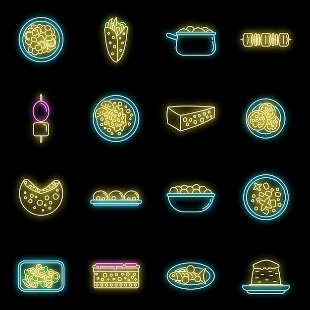 Vector travel greece food icons set vector neon