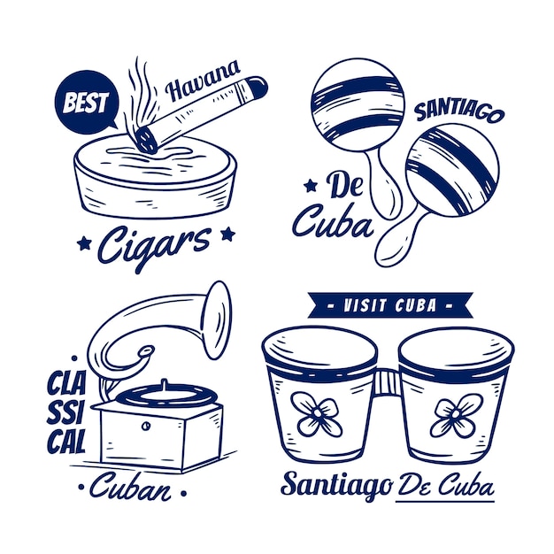 Vector travel hand drawn cuban stamps