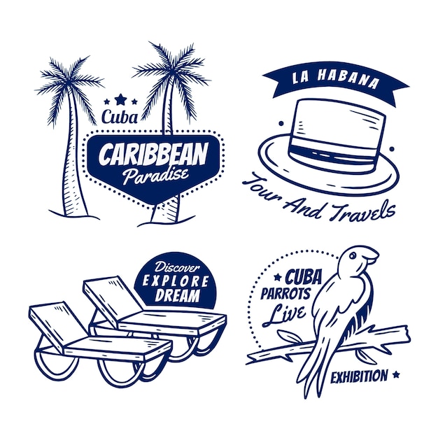 Travel hand drawn cuban stamps