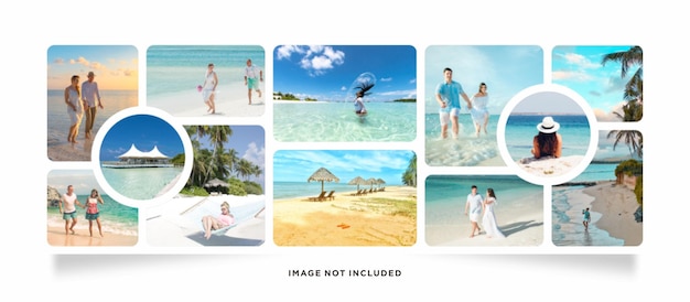 Travel holiday Pictures or photos frame collage comics page grid layout abstract photo frames and digital photo wall template