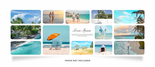 Travel holiday Pictures or photos frame collage comics page grid layout abstract photo frames and digital photo wall template