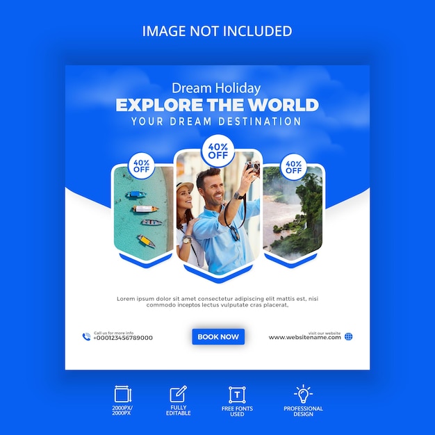 Travel holiday vacation instagram post banner template